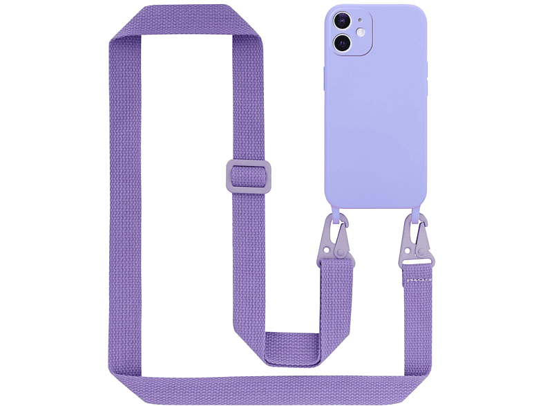 CADORABO Handy Kette Silikon Schutzhülle mit längen verstellbaren Kordel Band, Backcover, Apple, iPhone 12 MINI, LIQUID HELL LILA | Backcover