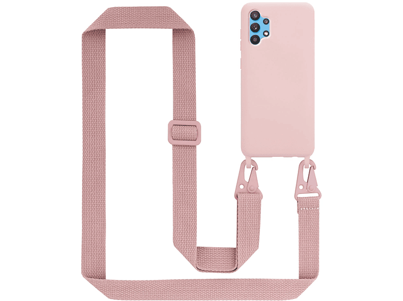 CADORABO Handy Kette Silikon Schutzhülle mit längen verstellbaren Kordel Band, Backcover, Samsung, Galaxy A32 4G, LIQUID PINK