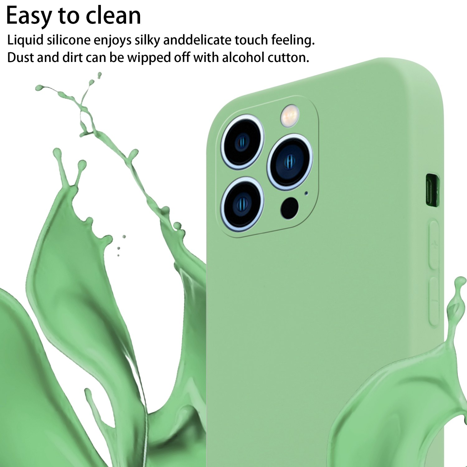 Custodia verde per telefono con schizzi di liquido verde. Copre fotocamera e pulsanti.