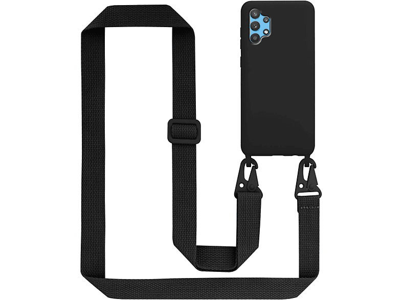 CADORABO Handy Kette Silikon Schutzhülle mit längen verstellbaren Kordel Band, Backcover, Samsung, Galaxy A32 4G, LIQUID SCHWARZ