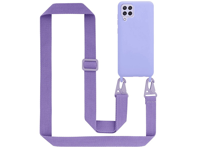 CADORABO Handy Kette Silikon Schutzhülle mit längen verstellbaren Kordel Band, Backcover, Samsung, Galaxy A22 4G / M22 / M32 4G, LIQUID HELL LILA