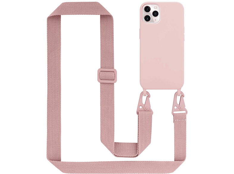 CADORABO Handy Schutzhülle längen mit 11 PRO Kordel iPhone Kette MAX, LIQUID Apple, verstellbaren Band, Backcover, PINK Silikon