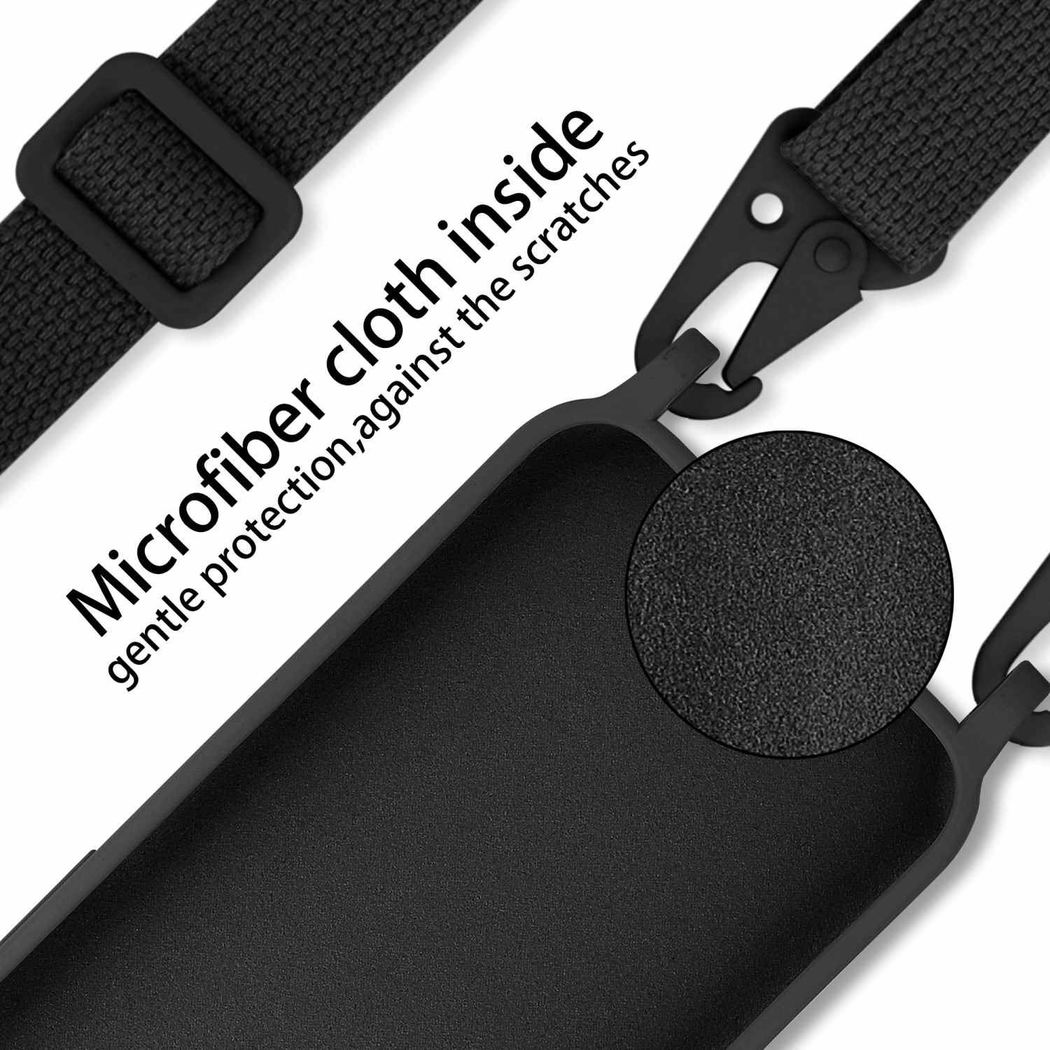 CADORABO Handy Kette Silikon Schutzhülle Backcover, 12 Band, Apple, LIQUID verstellbaren PRO, SCHWARZ mit Kordel iPhone / 12 längen