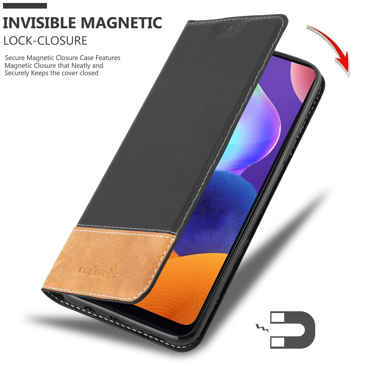 Galaxy Hülle, Samsung, CADORABO BRAUN Bookcover, Kunstleder SCHWARZ A31,