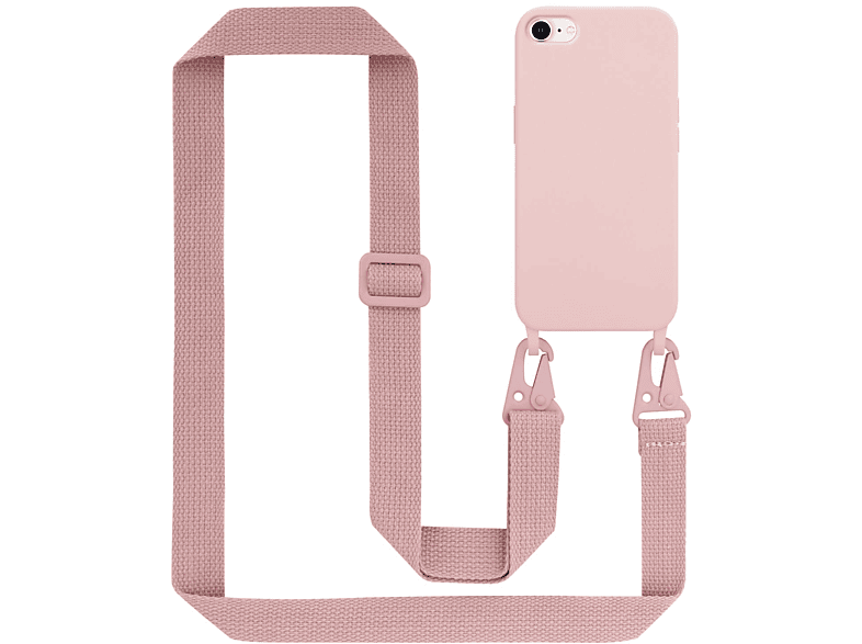 CADORABO Handy Kette Silikon Schutzhülle mit längen verstellbaren Kordel Band, Backcover, Apple, iPhone 7 / 7S / 8 / SE 2020, LIQUID PINK