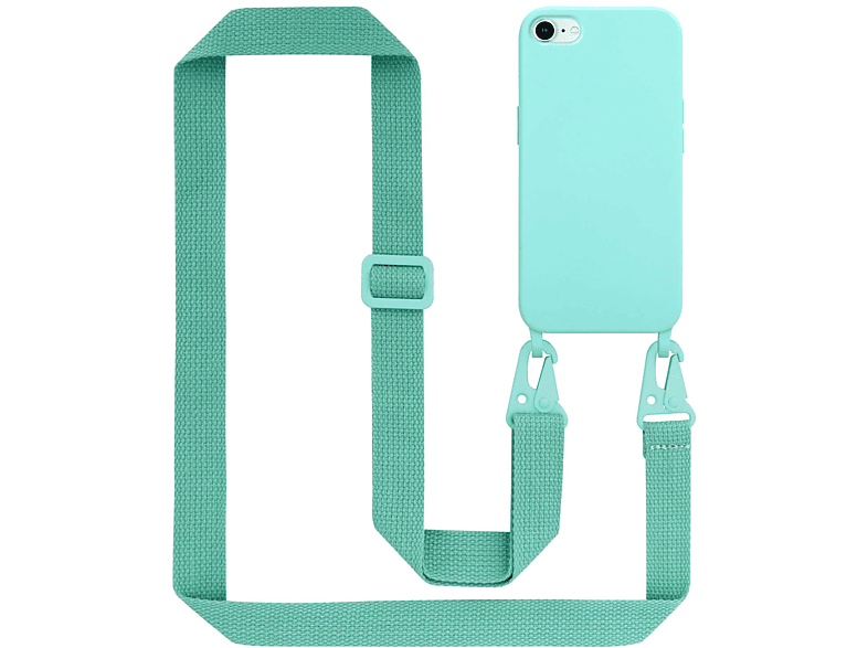 CADORABO Handy Kette Silikon Schutzhülle mit längen verstellbaren Kordel Band, Backcover, Apple, iPhone 7 / 7S / 8 / SE 2020, LIQUID TÜRKIS
