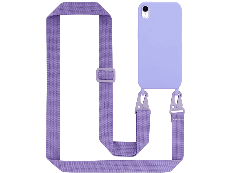 CADORABO Handy Kette Silikon Schutzhülle mit längen verstellbaren Kordel Band, Backcover, Apple, iPhone XR, LIQUID HELL LILA