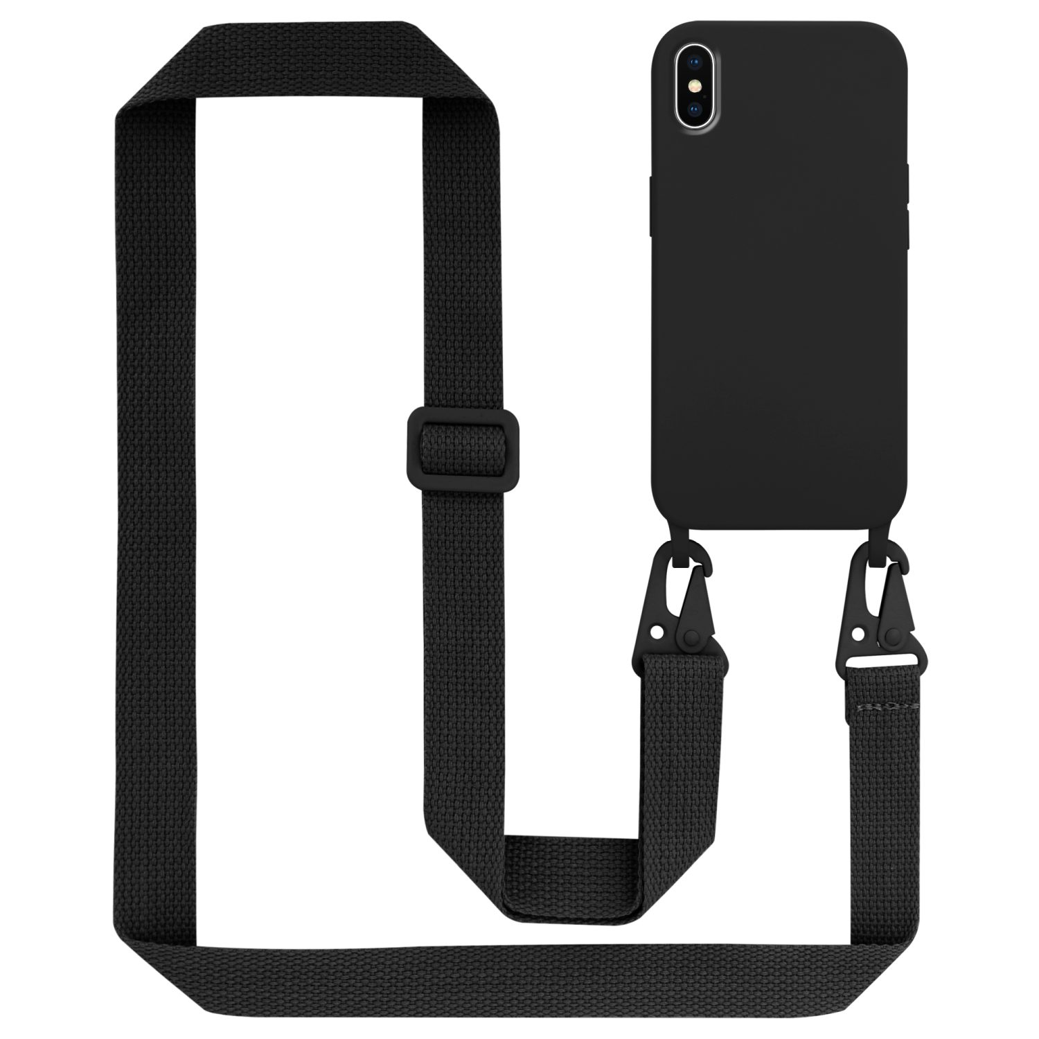 CADORABO Handy Kette Silikon XS Apple, verstellbaren iPhone mit längen Kordel Band, MAX, SCHWARZ Schutzhülle LIQUID Backcover
