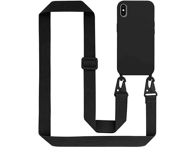 CADORABO Handy Kette Silikon Schutzhülle mit längen verstellbaren Kordel Band, Backcover, Apple, iPhone XS MAX, LIQUID SCHWARZ