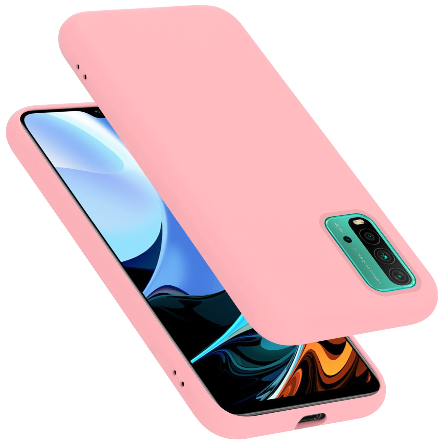 Eine pinkfarbene Handyhülle mit Telefon darin, leicht angewinkelt. Die Kamera ist sichtbar.