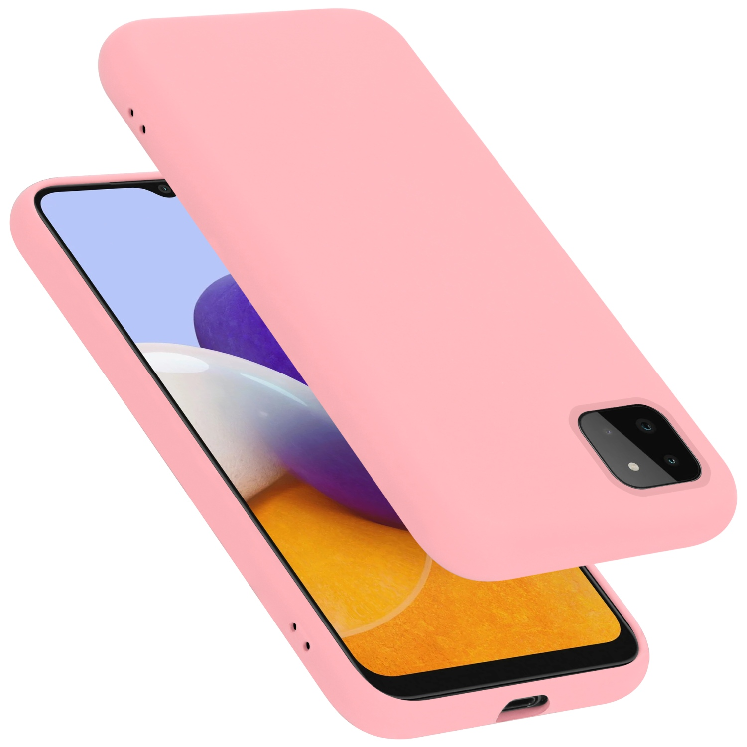 Eine pinkfarbene Handyhülle mit einem Telefon darin. Die Hülle bedeckt das Telefon.