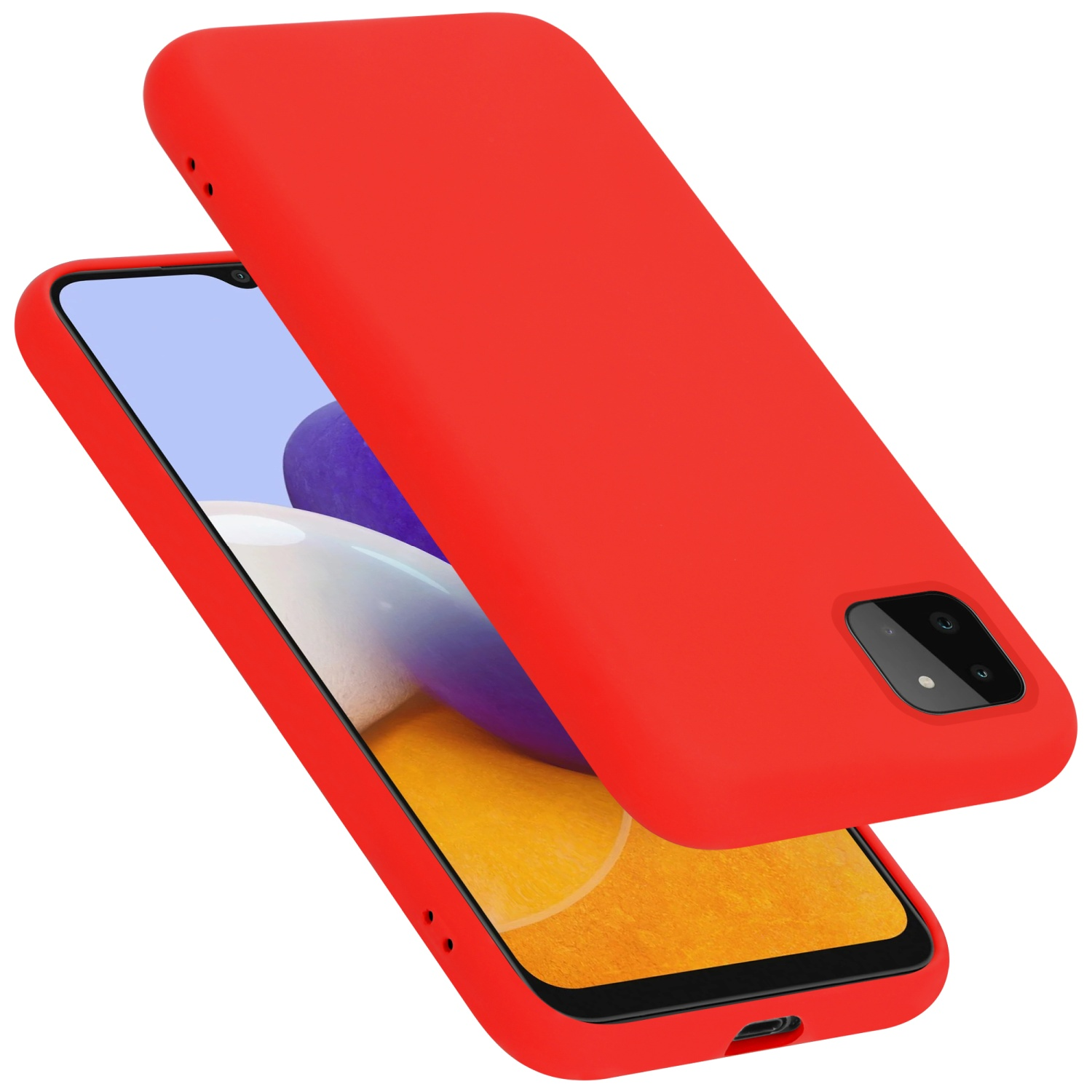 Rote Handyhülle, die das Telefon zeigt. Eine Hülle liegt oben auf der anderen.