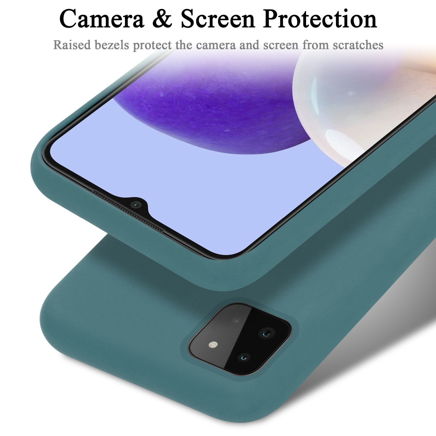 CADORABO Hülle Galaxy Case Backcover, 5G, A22 LIQUID Liquid GRÜN Style, im Silicone Samsung