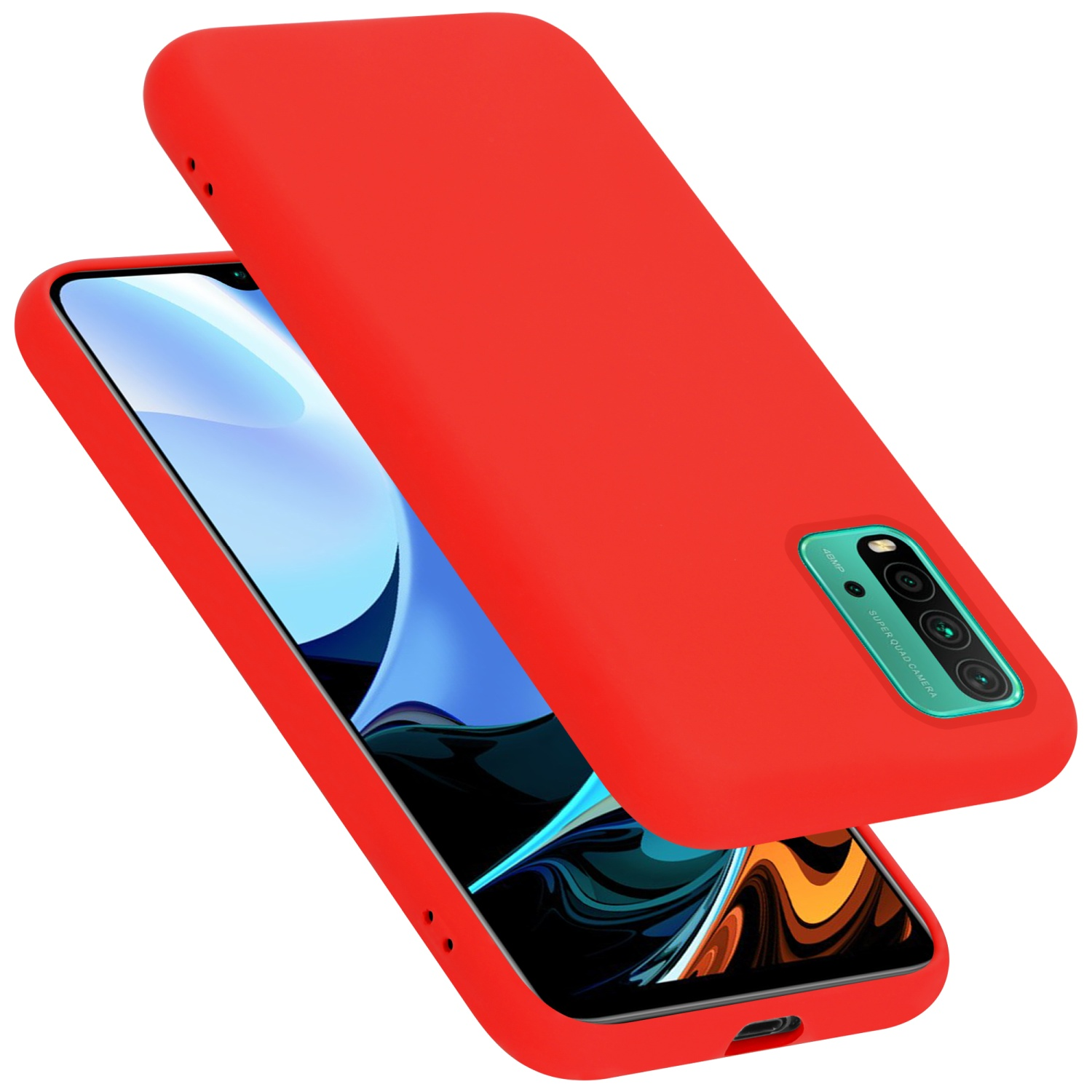 Rote Handyhülle, die das Telefon zeigt. Eine Hülle liegt oben auf der anderen.