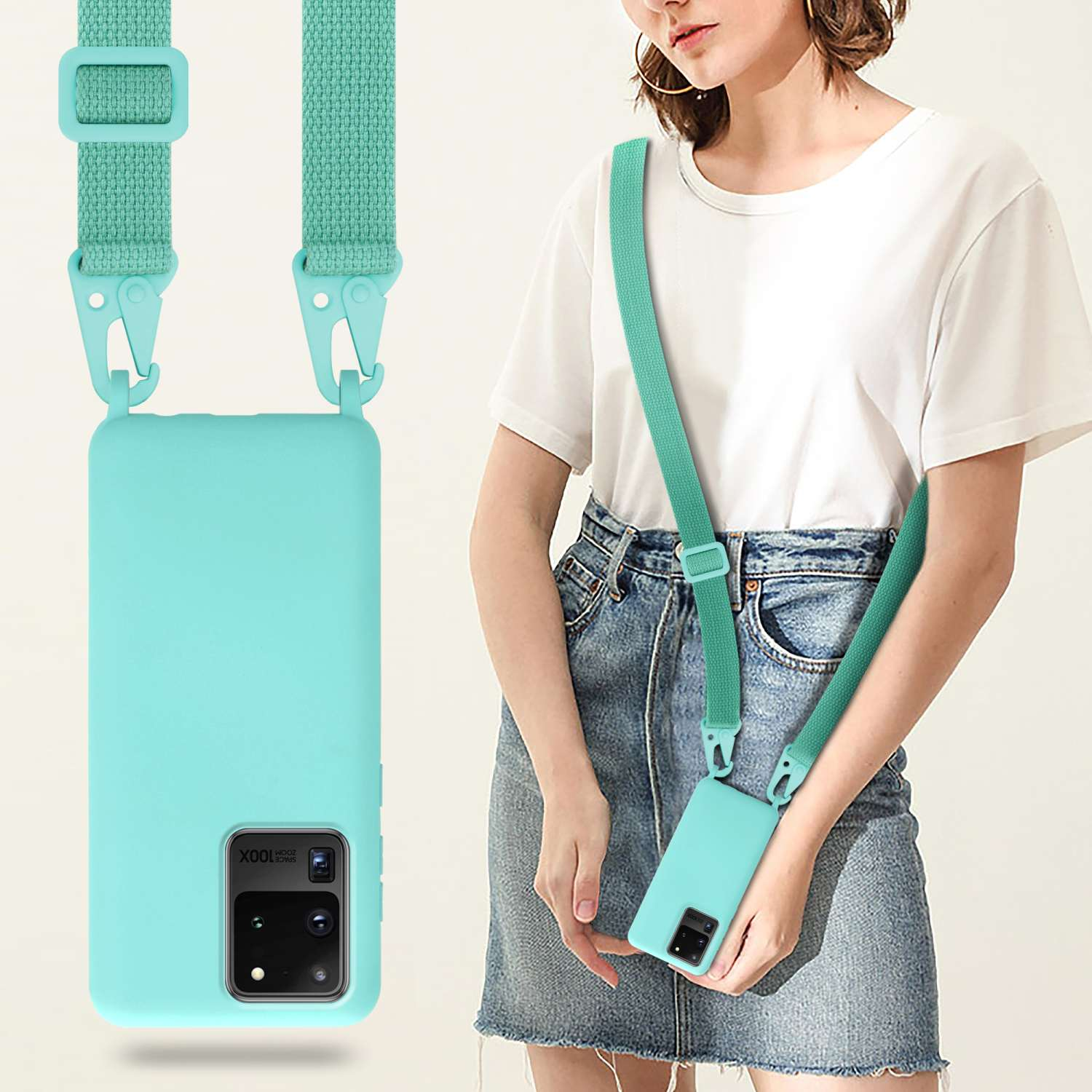 Una custodia per telefono rosa con fotocamera e superficie strutturata.