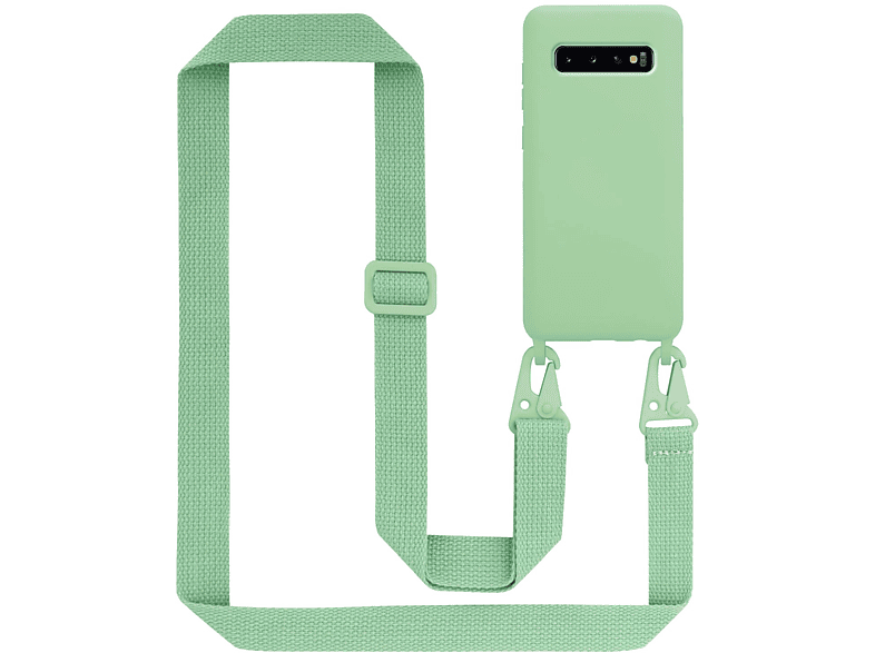 CADORABO Handy Kette Silikon Schutzhülle mit längen verstellbaren Kordel Band, Backcover, Samsung, Galaxy S10 4G, LIQUID HELL GRÜN