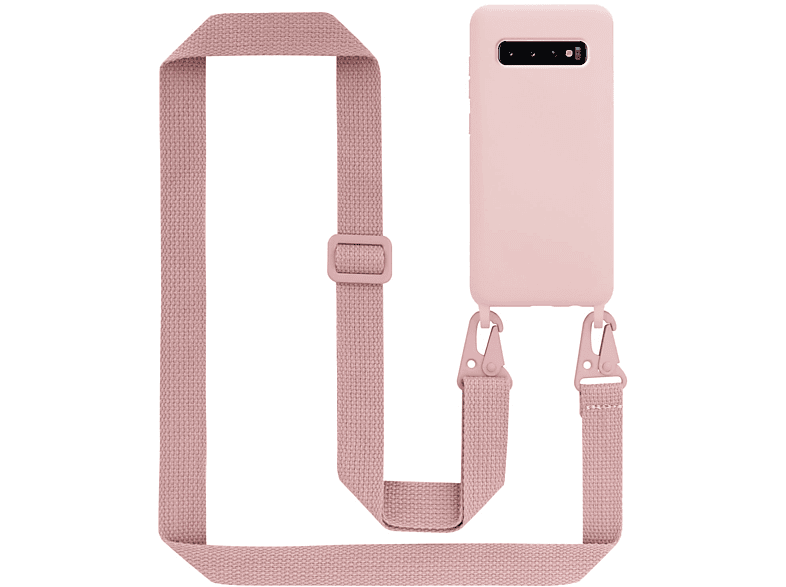 CADORABO Handy Kette Silikon Schutzhülle mit längen verstellbaren Kordel Band, Backcover, Samsung, Galaxy S10 PLUS, LIQUID PINK