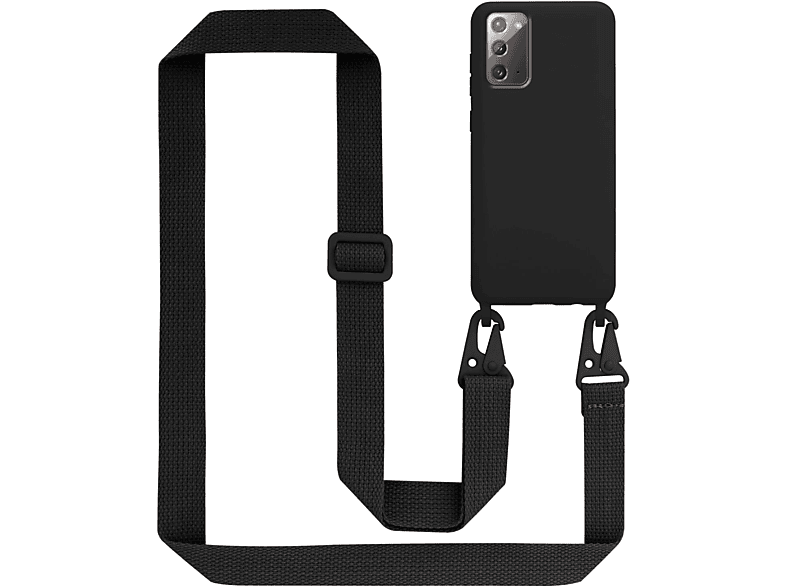 CADORABO Handy Kette Silikon Schutzhülle mit längen verstellbaren Kordel Band, Backcover, Samsung, Galaxy NOTE 20, LIQUID SCHWARZ