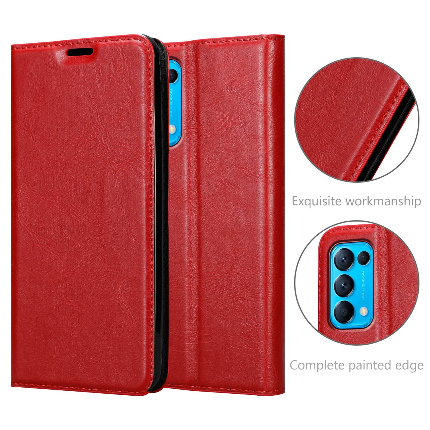Oppo, Bookcover, X3 Invisible Book LITE, ROT Magnet, FIND APFEL Hülle CADORABO