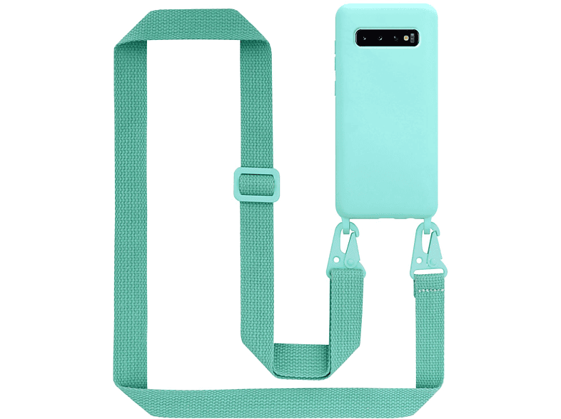 CADORABO Handy Kette Silikon Schutzhülle mit längen verstellbaren Kordel Band, Backcover, Samsung, Galaxy S10 4G, LIQUID TÜRKIS