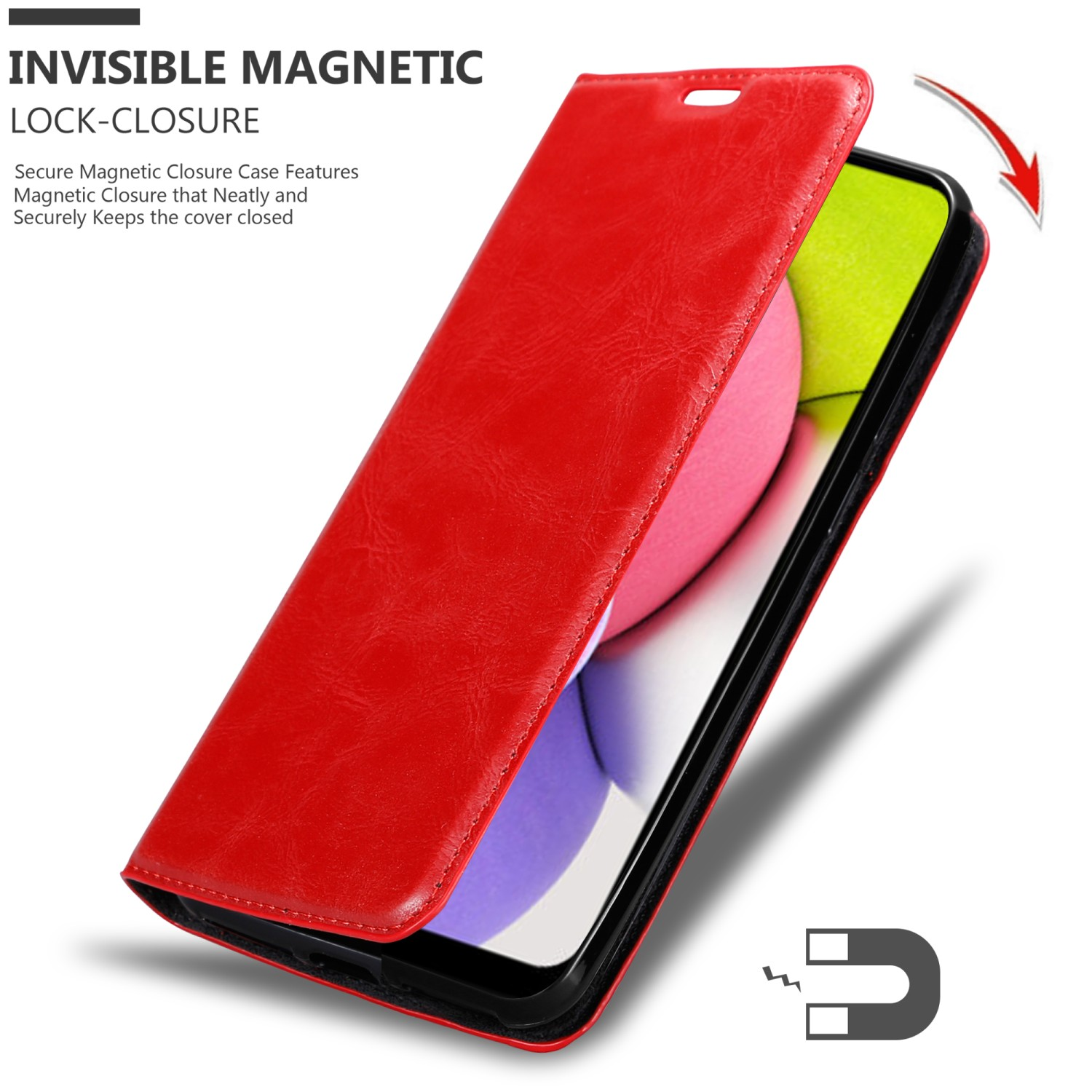 Invisible Hülle Book Bookcover, Samsung, APFEL ROT CADORABO Galaxy A03s, Magnet,