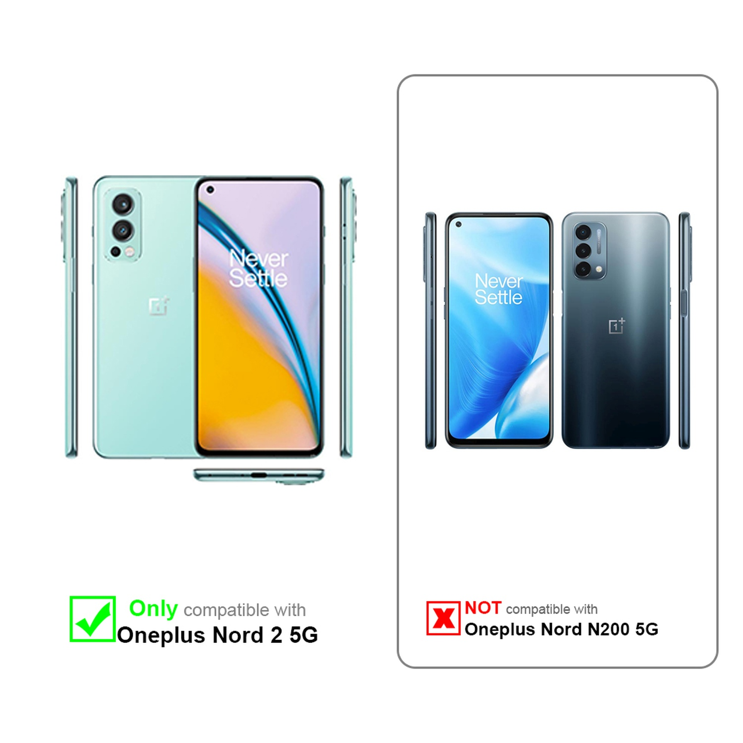 Due telefoni affiancati. Uno compatibile e uno no. Testo: 'Solo compatibile' e 'NON compatibile'.