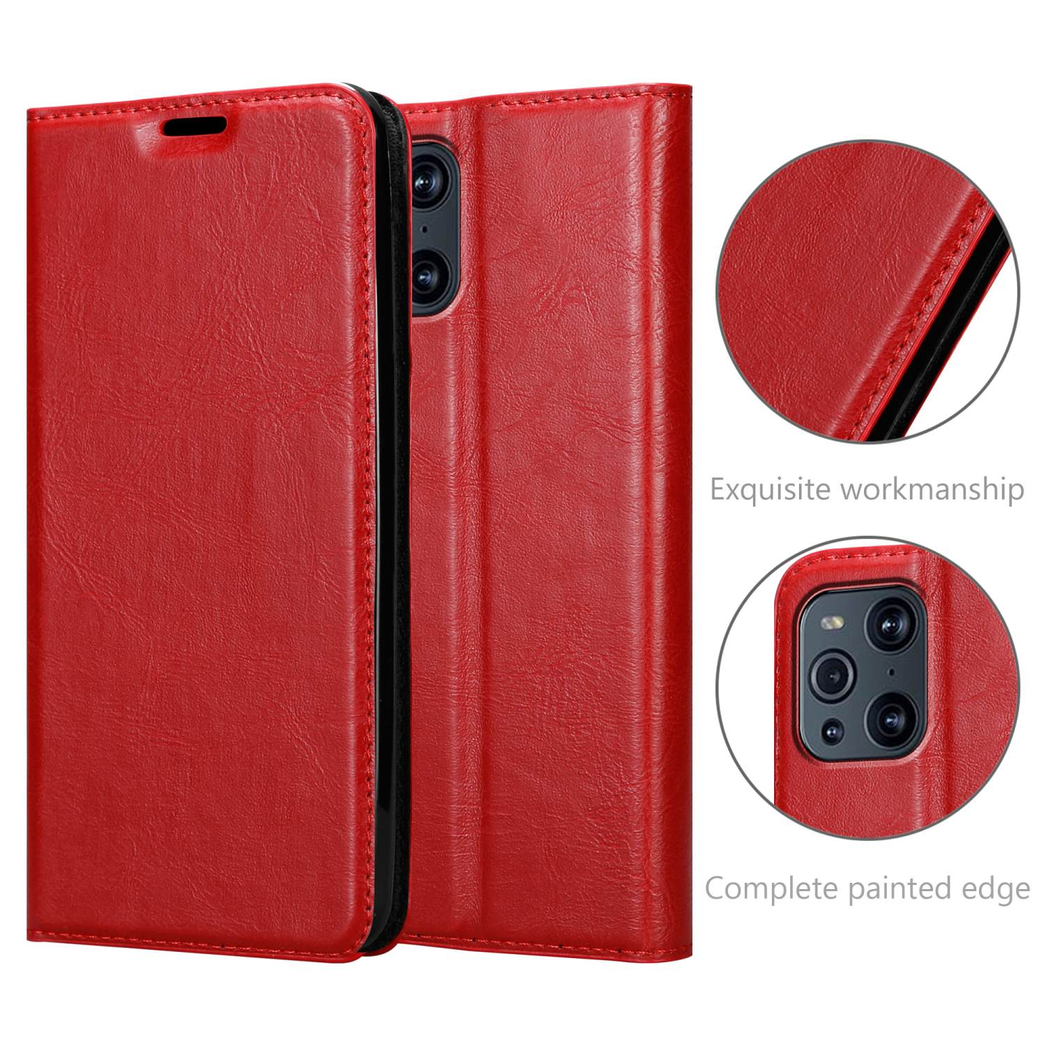 X3 Magnet, ROT Invisible FIND Oppo, APFEL Book PRO, CADORABO Bookcover, Hülle