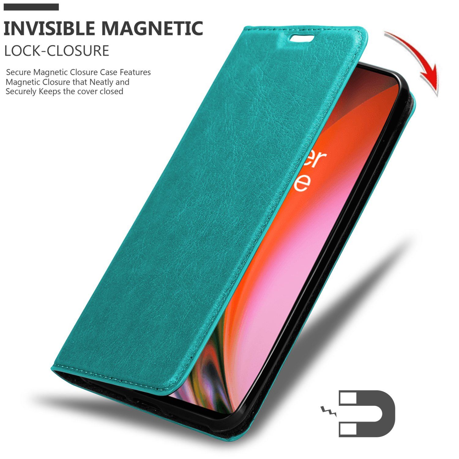 Hülle Magnet, Bookcover, 2 Nord OnePlus, Invisible Book 5G, PETROL TÜRKIS CADORABO