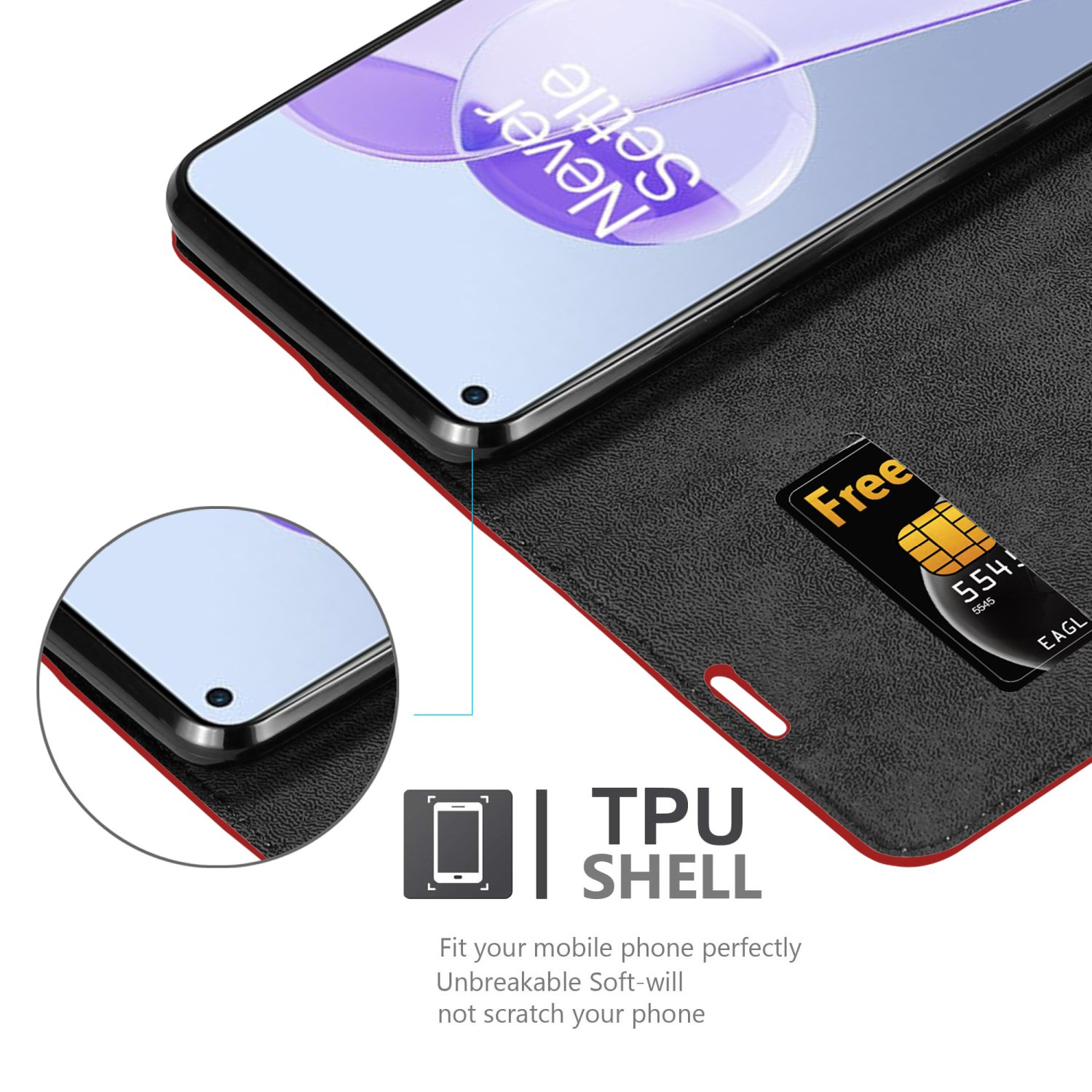 CADORABO Book Hülle Invisible Magnet, Bookcover, APFEL 9RT ROT 5G, OnePlus