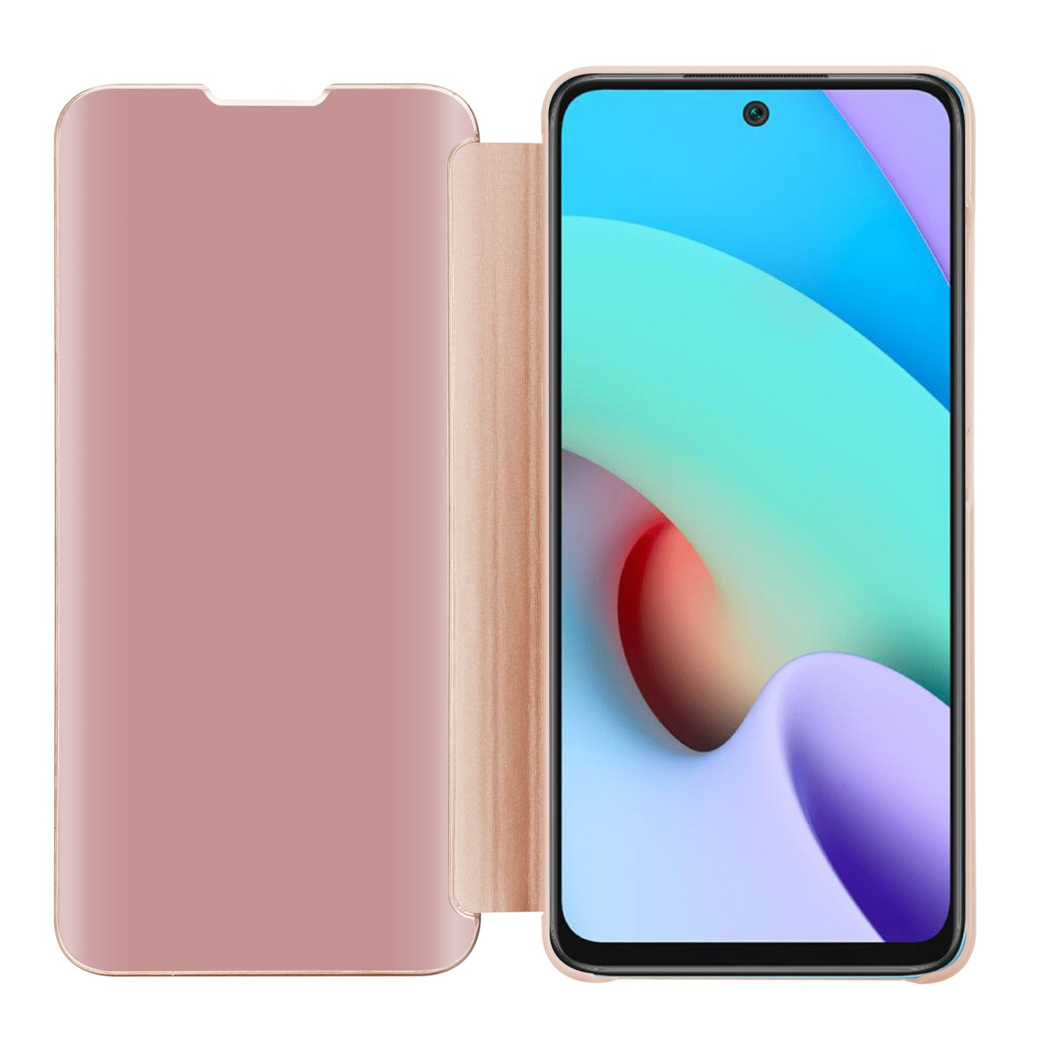 Custodia nera aperta, rivela il telefono, con icona magnete.