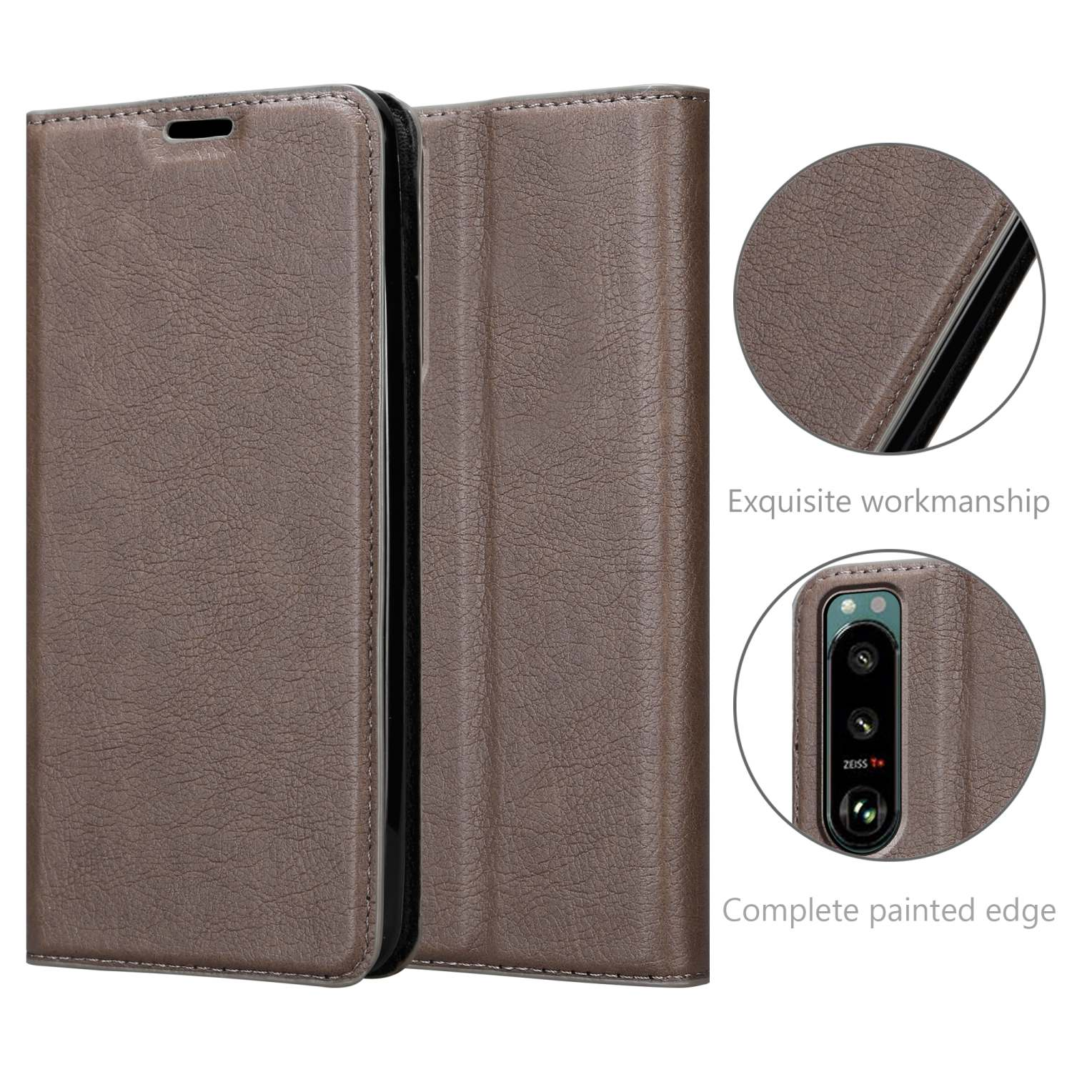 CADORABO Book Hülle Invisible Magnet, Xperia BRAUN 5 Bookcover, Sony, KAFFEE III