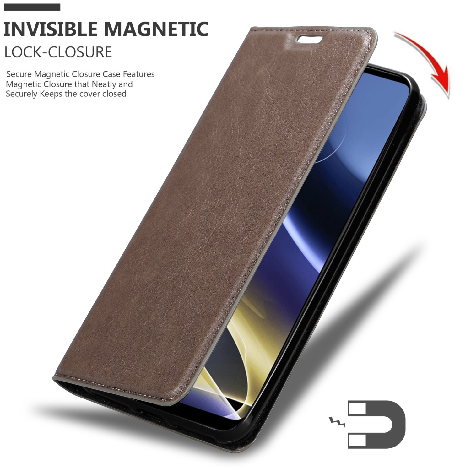 CADORABO Book Hülle Invisible Magnet, 5G, Bookcover, BRAUN MOTO KAFFEE Motorola, G51