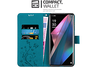 CADORABO Blumen Buch Hülle, Bookcover, Oppo, FIND X3 PRO, FLORAL BLAU