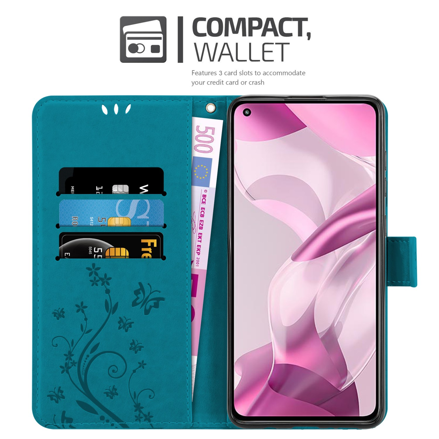 CADORABO Hülle Blumen Muster 5G) LITE Xiaomi, NE, FLORAL 11 Bookcover, LITE 11 Case, BLAU / / Flower (4G Mi