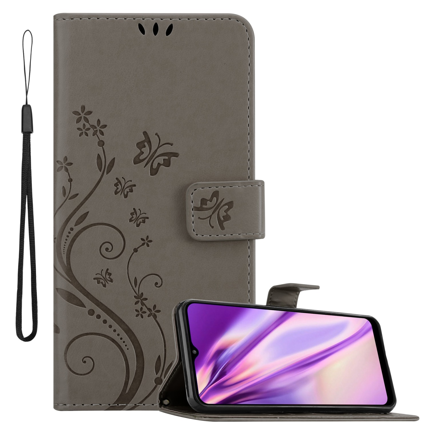 CADORABO Hülle Blumen Bookcover, Flower 5G, Samsung, A22 GRAU Case, Muster FLORAL Galaxy