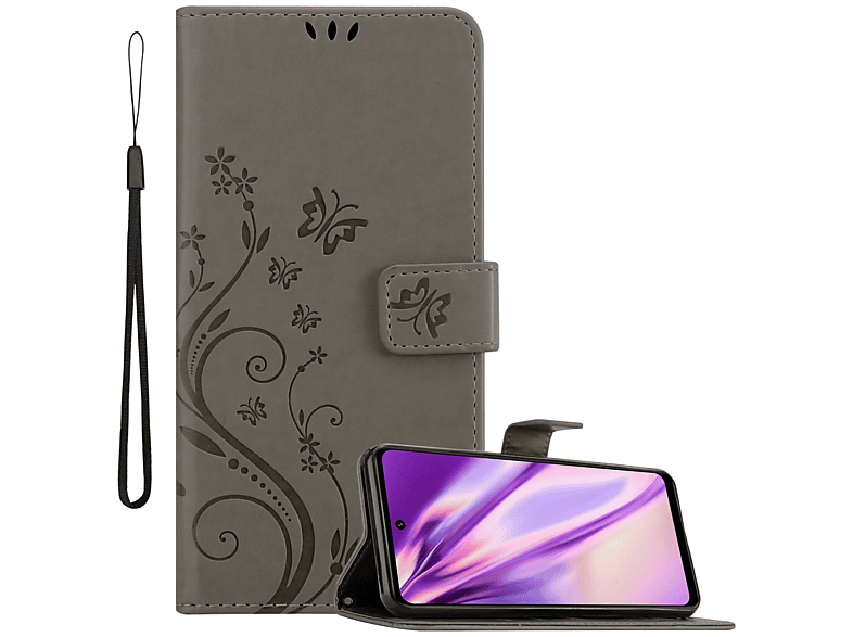 Blumen Bookcover, Muster FLORAL Motorola, 5G, Flower G51 MOTO CADORABO Hülle Case, GRAU