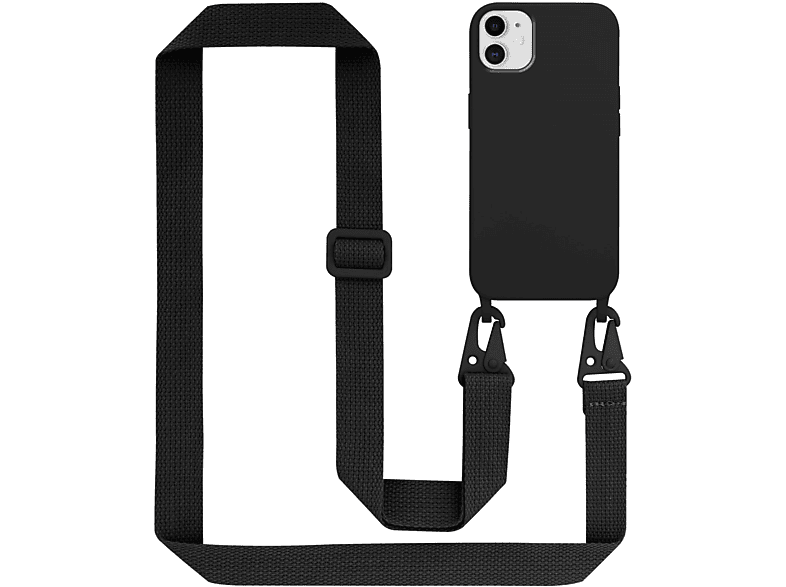 CADORABO Handy Kette Silikon Schutzhülle mit längen verstellbaren Kordel Band, Backcover, Apple, iPhone 11, LIQUID SCHWARZ