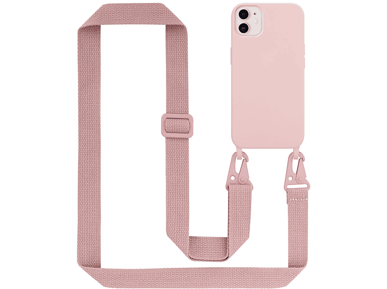 CADORABO Handy Kette Silikon Schutzhülle mit längen verstellbaren Kordel Band, Backcover, Apple, iPhone 11, LIQUID PINK