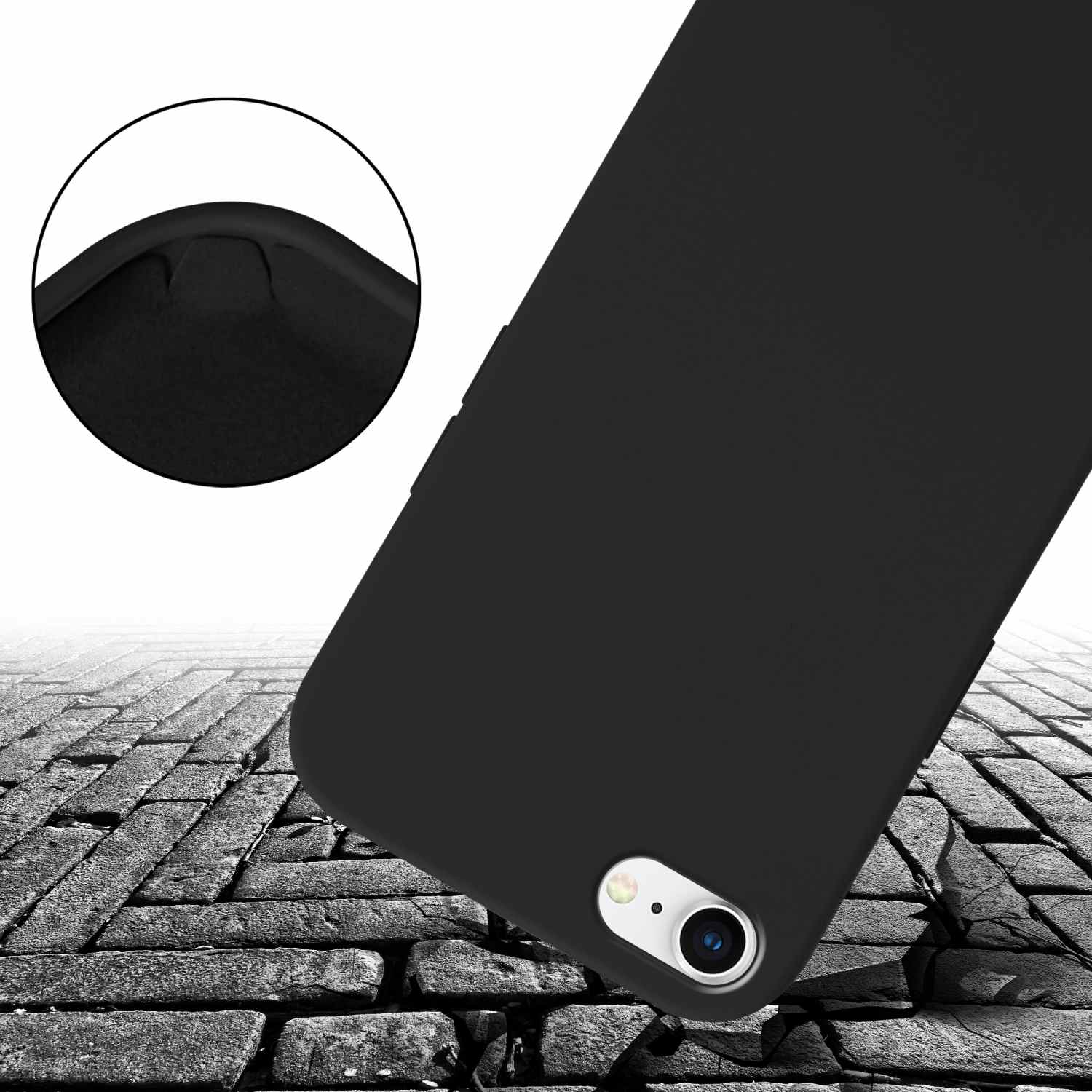 CADORABO Handy Schutzhülle Backcover, SE 7S iPhone SCHWARZ verstellbaren Band, 8 mit Silikon / 7 längen Kordel Kette 2020, Apple, / LIQUID 