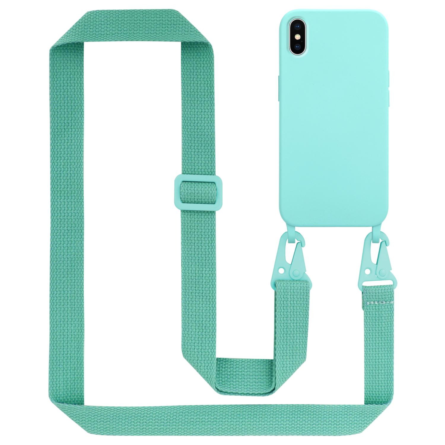 CADORABO Handy Kette Silikon TÜRKIS Backcover, Band, längen XS, / Schutzhülle verstellbaren Apple, X LIQUID iPhone Kordel mit
