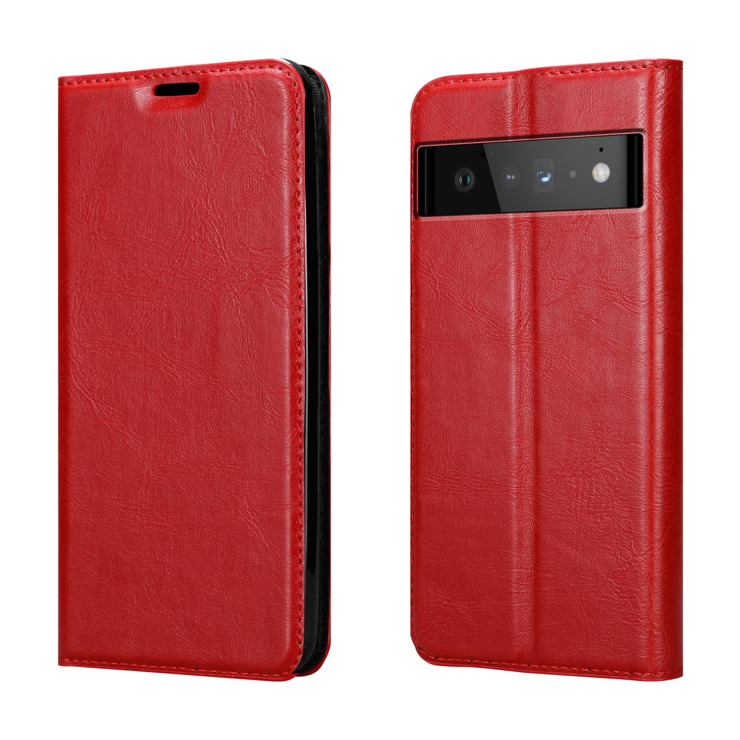 Custodia per telefono rossa. Due viste della custodia. Cuciture nere e ritaglio per la fotocamera.