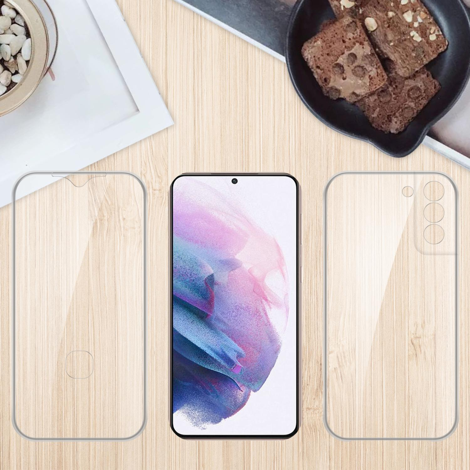 Telefono, protezione schermo e protezione posteriore su legno. Brownies e un vaso presenti.