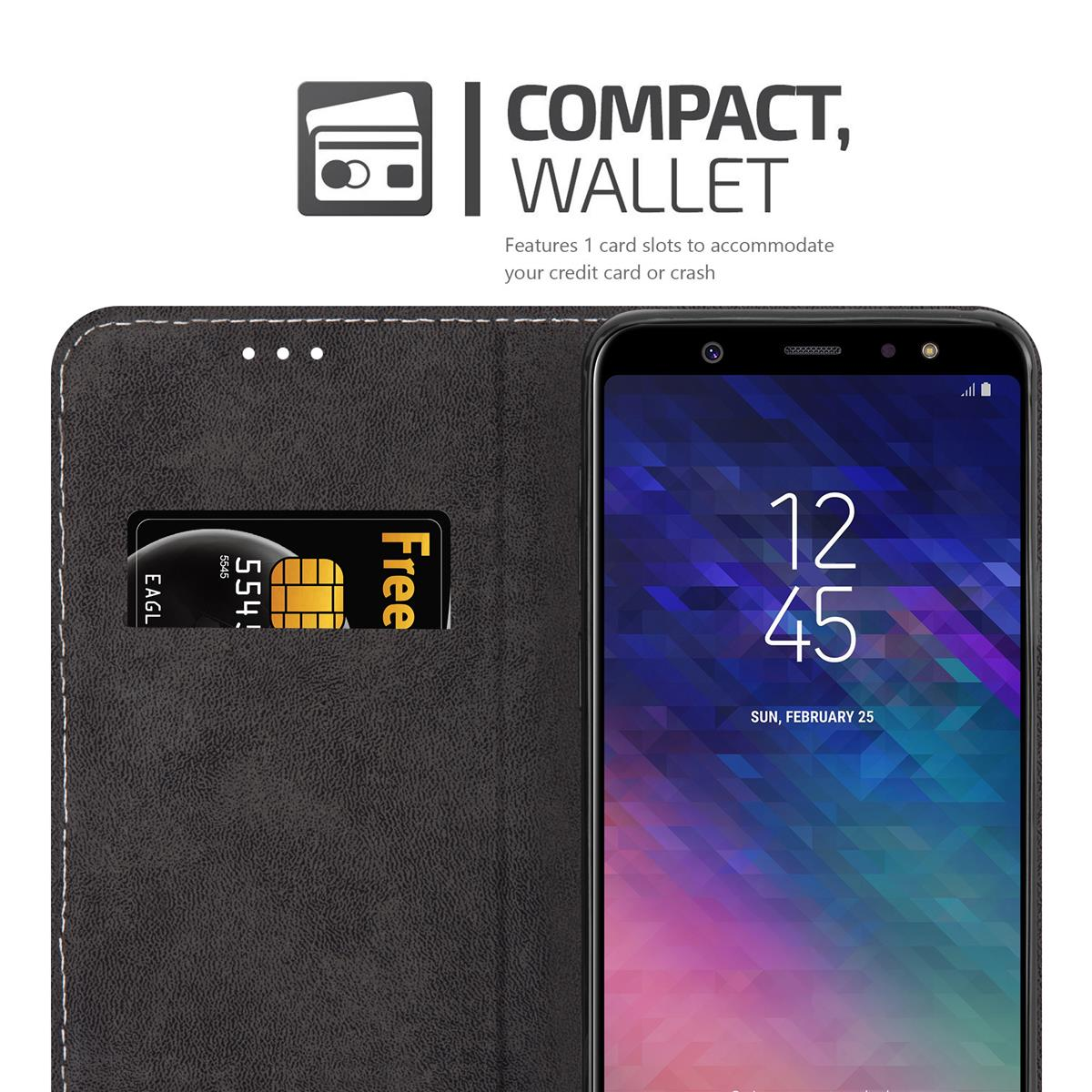 CADORABO BRAUN Samsung, Kunstleder SCHWARZ Hülle, Galaxy Bookcover, PLUS A6 2018,