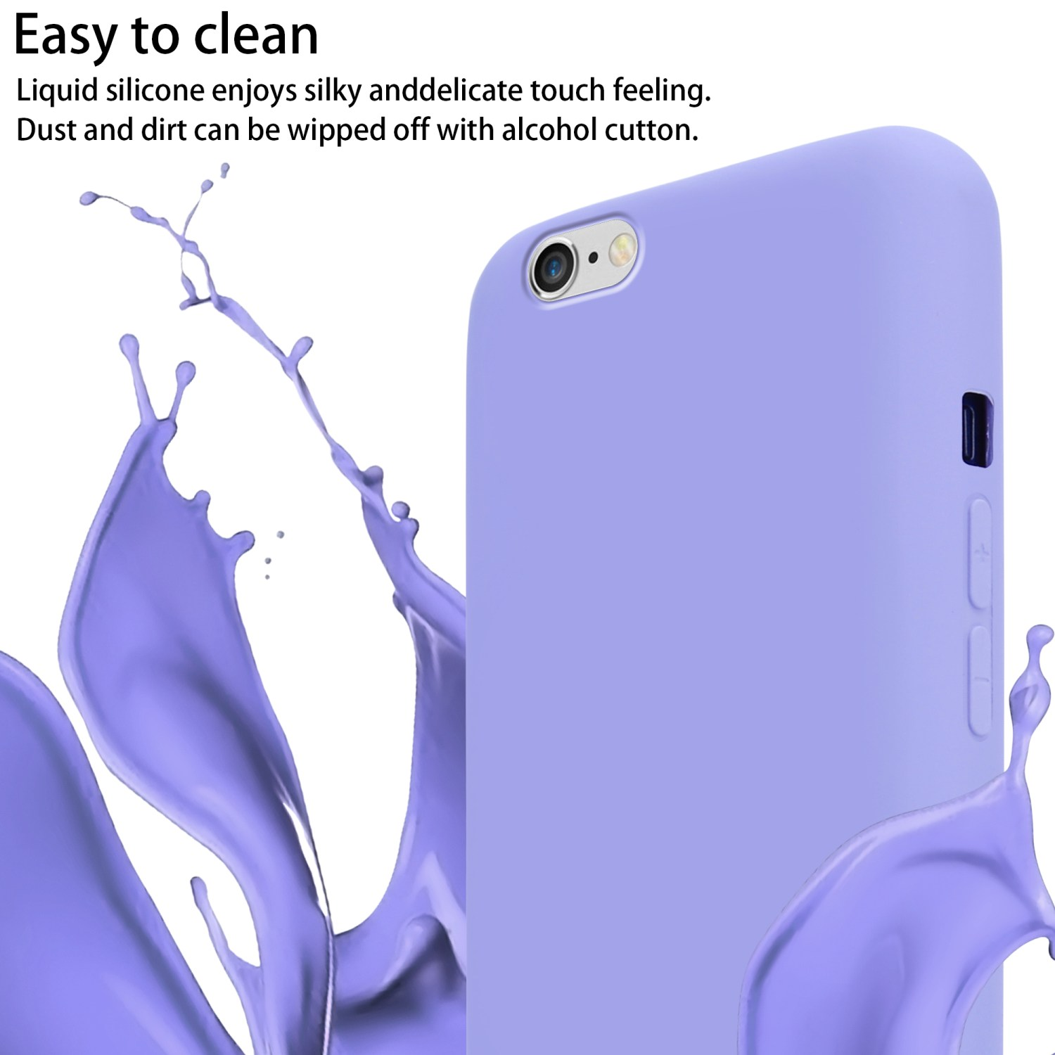 Custodia viola per telefono. Schizzi di liquido viola.