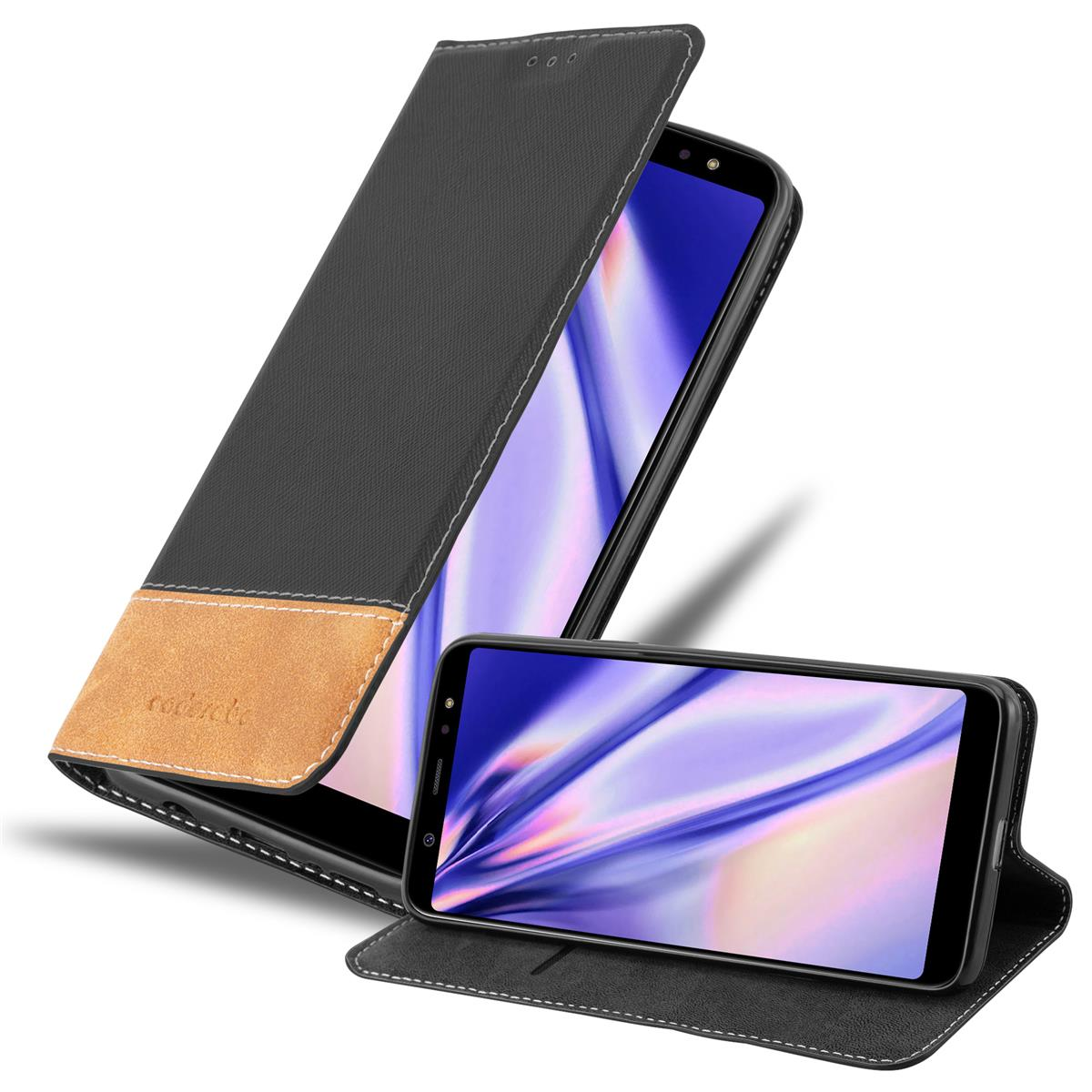 CADORABO BRAUN Samsung, Kunstleder SCHWARZ Hülle, Galaxy Bookcover, PLUS A6 2018,