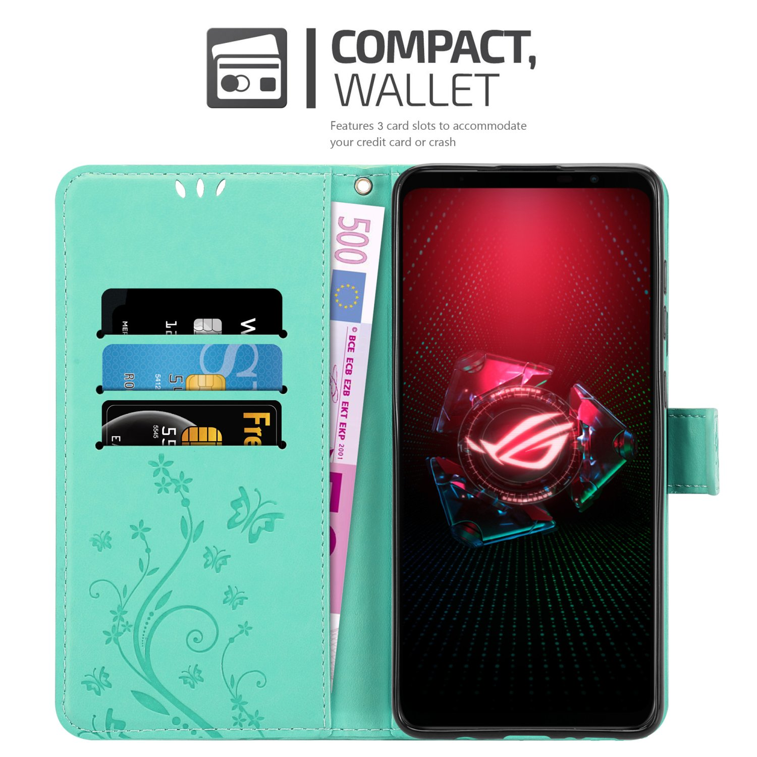 CADORABO Hülle Blumen Asus, TÜRKIS Muster Flower 5, ROG Phone FLORAL Bookcover, Case