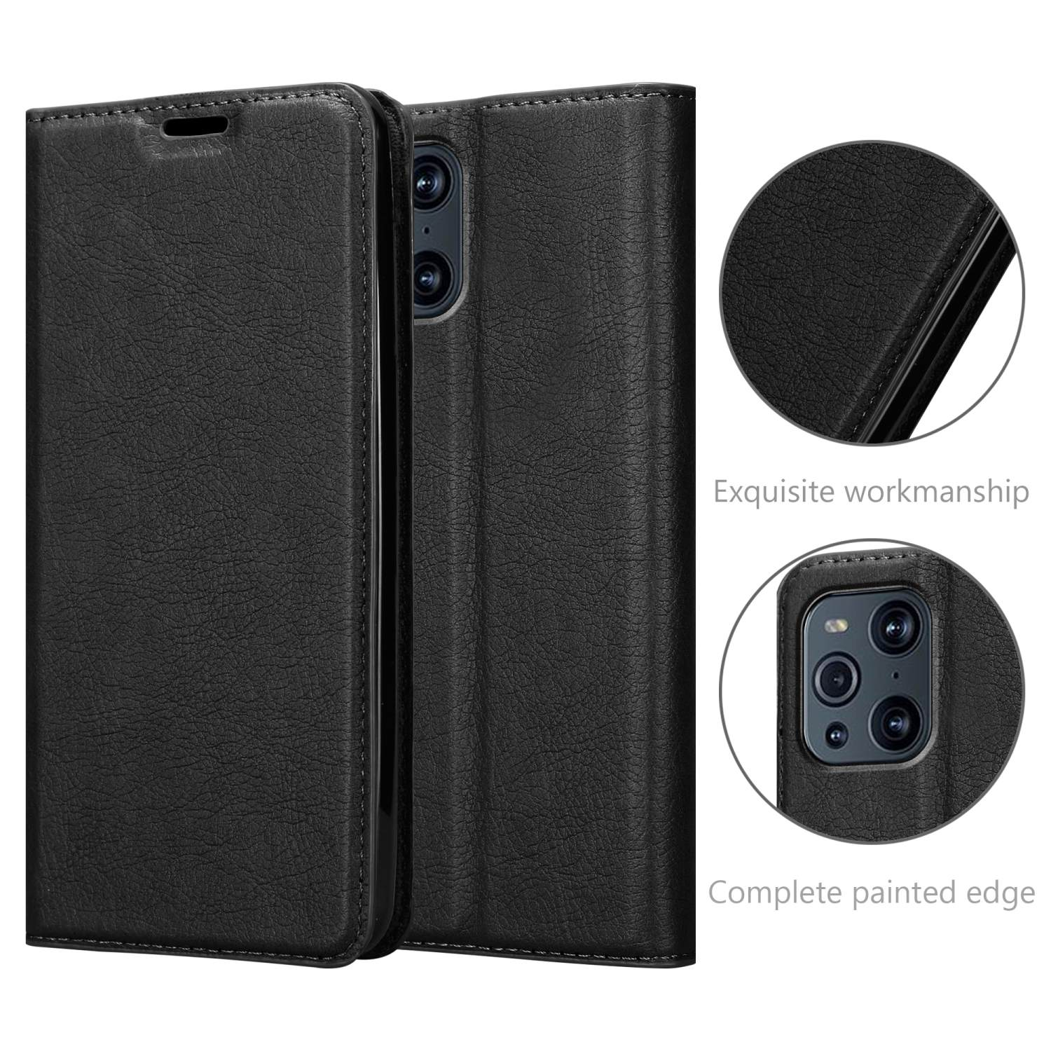 CADORABO X3 Oppo, FIND Invisible Book Hülle NACHT Bookcover, PRO, SCHWARZ Magnet,