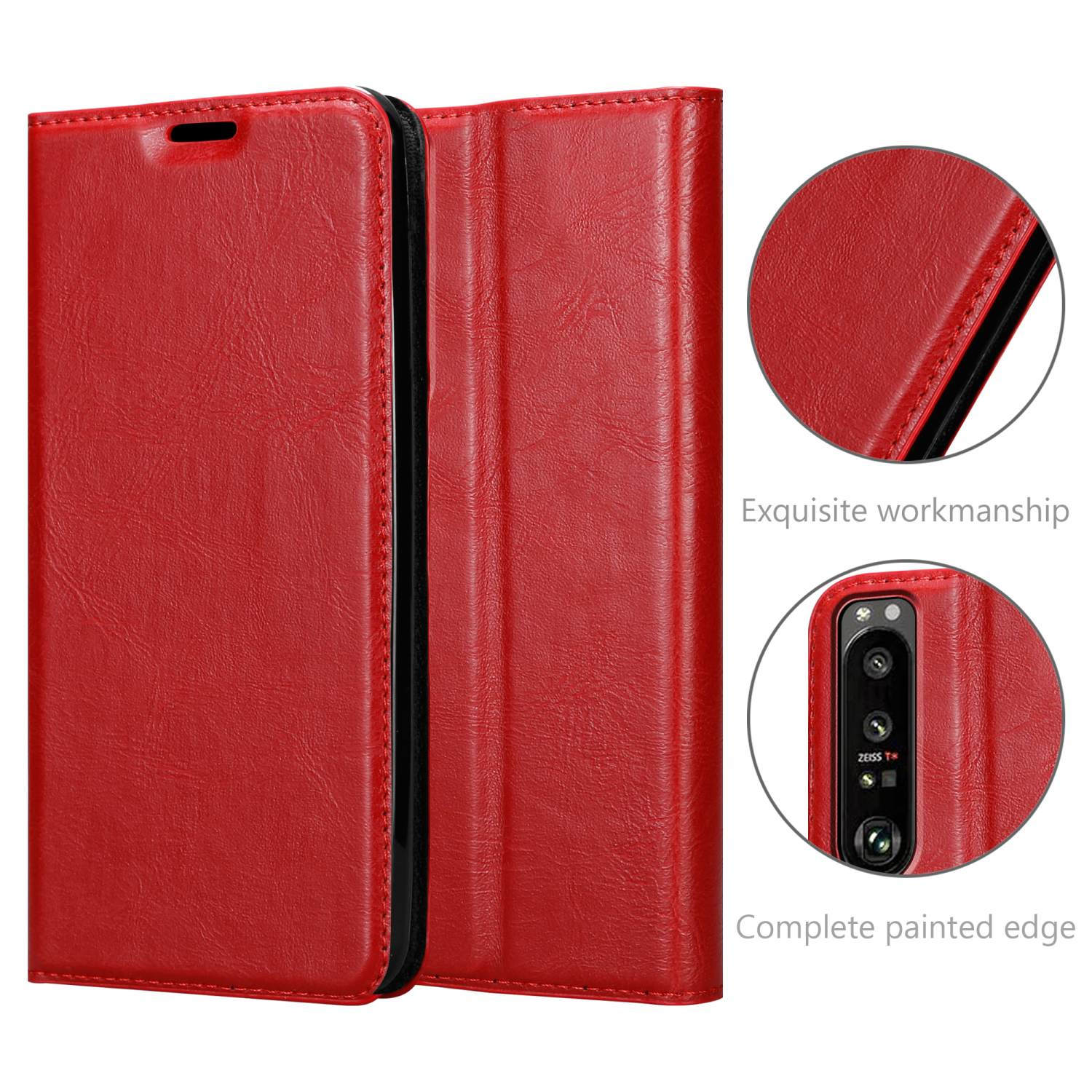 CADORABO Book III, Xperia 1 APFEL Bookcover, Hülle Invisible Magnet, Sony, ROT