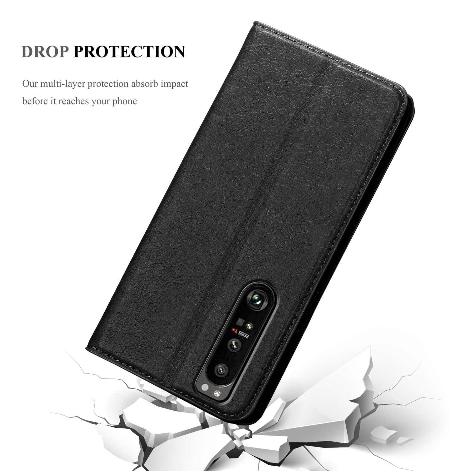 CADORABO con chiusura magnetica con stand e portacarte Custodia per cellulare per Xperia 1 III, NERO DI NOTTE