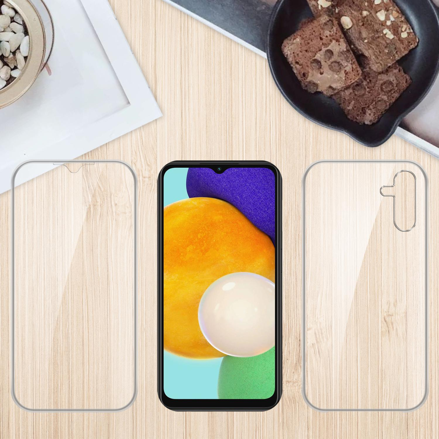 Displayschutzfolie und ein Telefon mit Displayschutzfolie, mit Holzuntergrund und Essen.